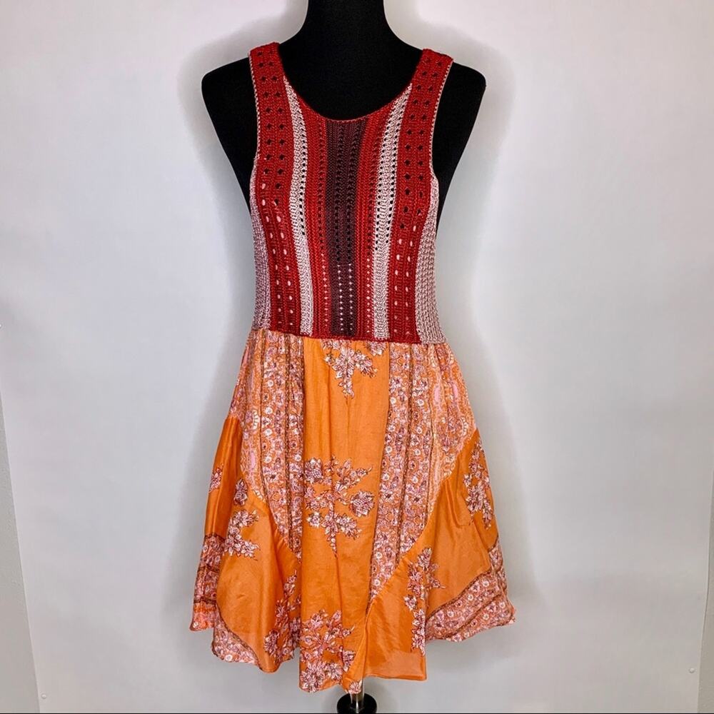 Free People Katie red orange crochet floral sleeveless dress size Small NWT - Picture 2 of 14